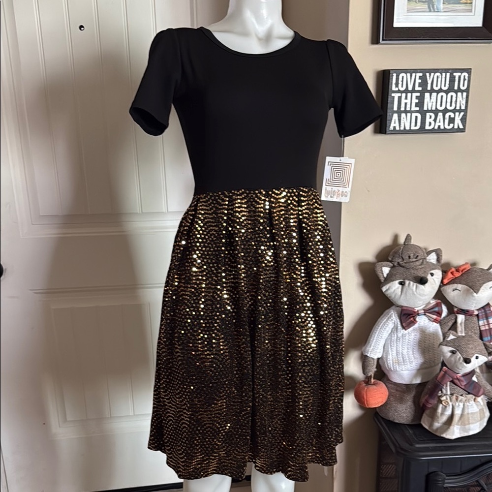 Black and Gold Sequin Dress
